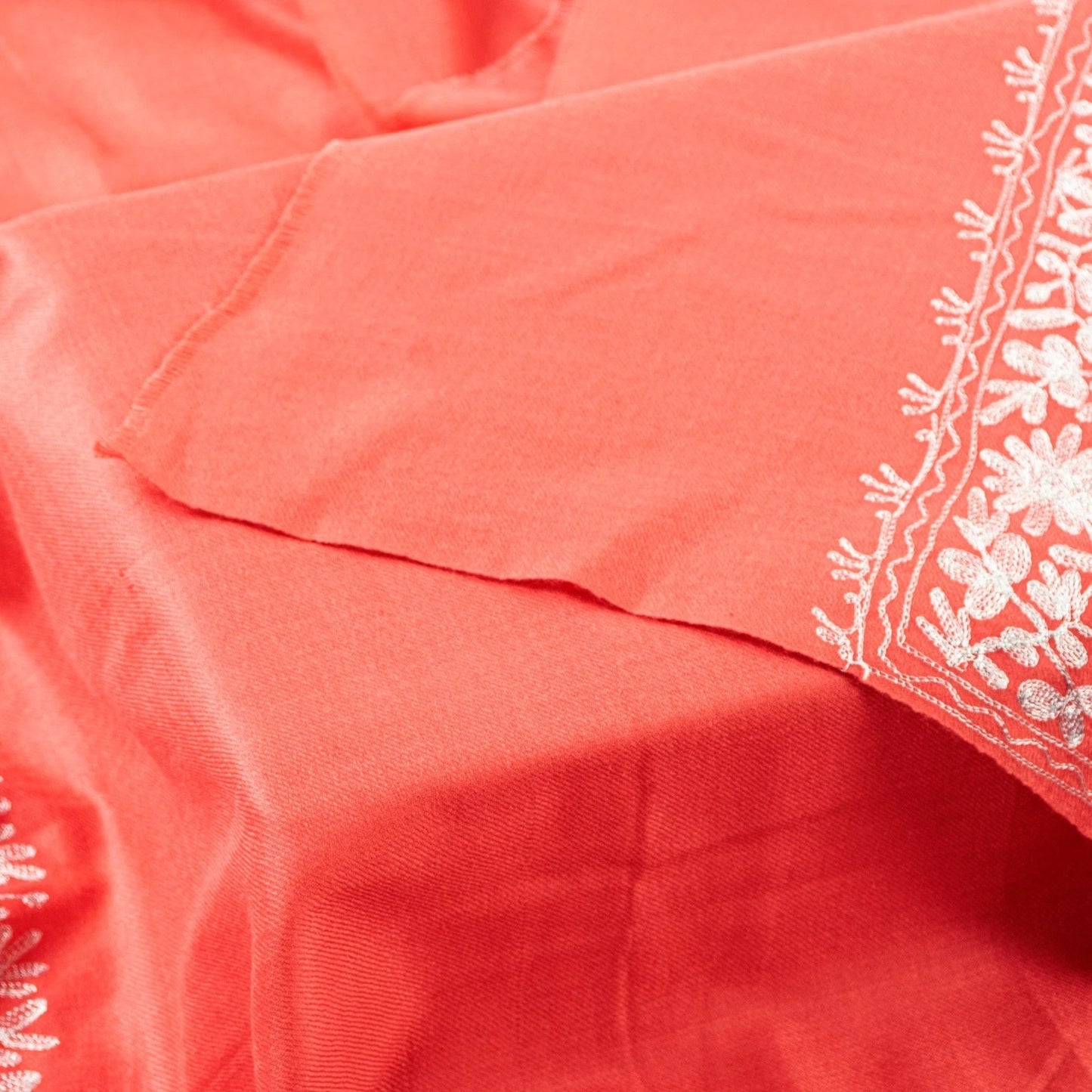 Sanskriti Vintage Long Peach Woolen Shawl Embroidered Aari Work ScarfThrow Stole