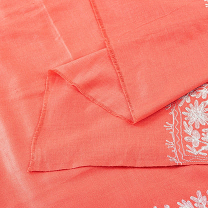 Sanskriti Vintage Long Peach Woolen Shawl Embroidered Aari Work ScarfThrow Stole