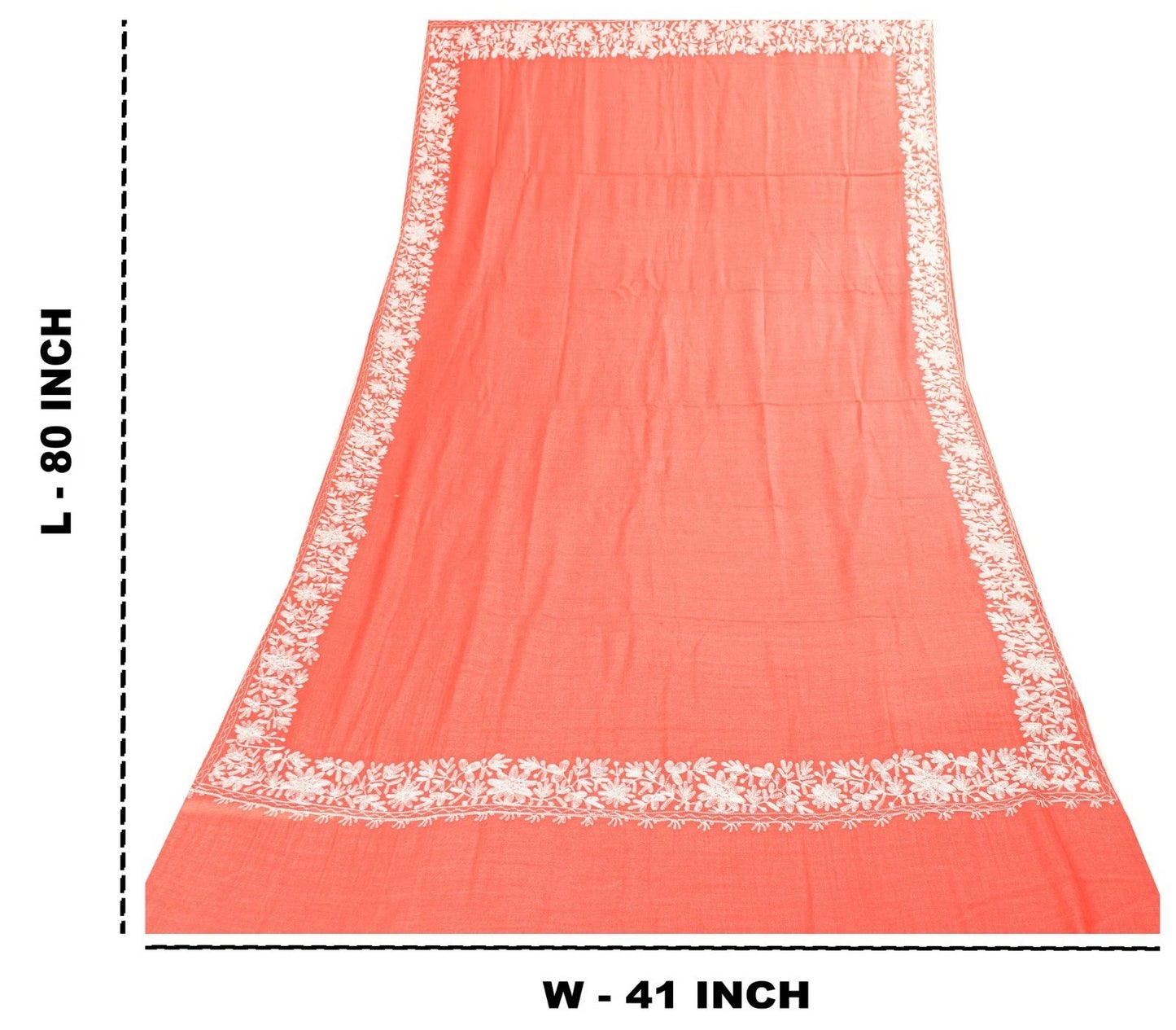 Sanskriti Vintage Long Peach Woolen Shawl Embroidered Aari Work ScarfThrow Stole