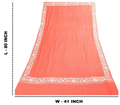 Sanskriti Vintage Long Peach Woolen Shawl Embroidered Aari Work ScarfThrow Stole