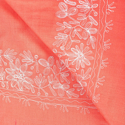 Sanskriti Vintage Long Peach Woolen Shawl Embroidered Aari Work ScarfThrow Stole
