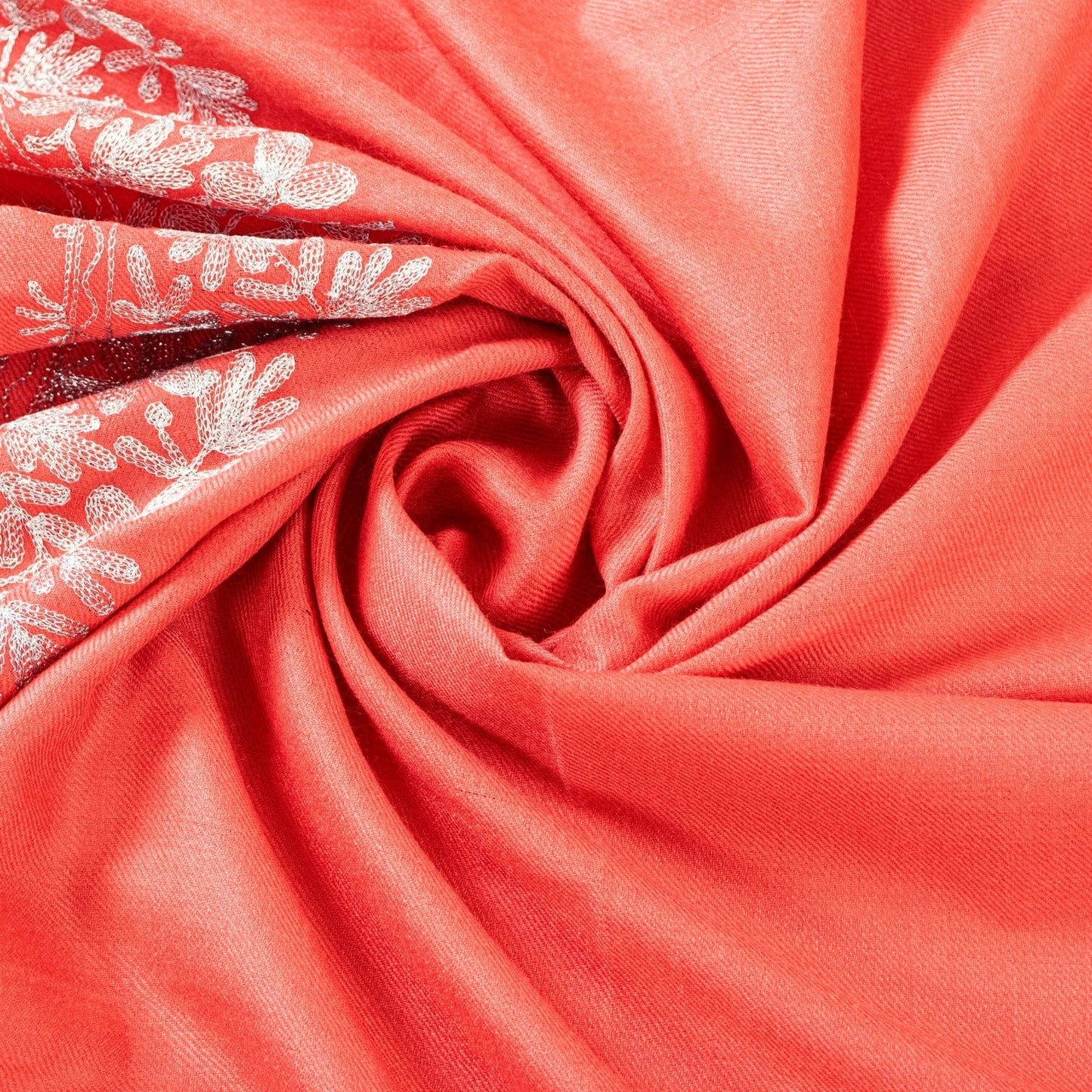 Sanskriti Vintage Long Peach Woolen Shawl Embroidered Aari Work ScarfThrow Stole