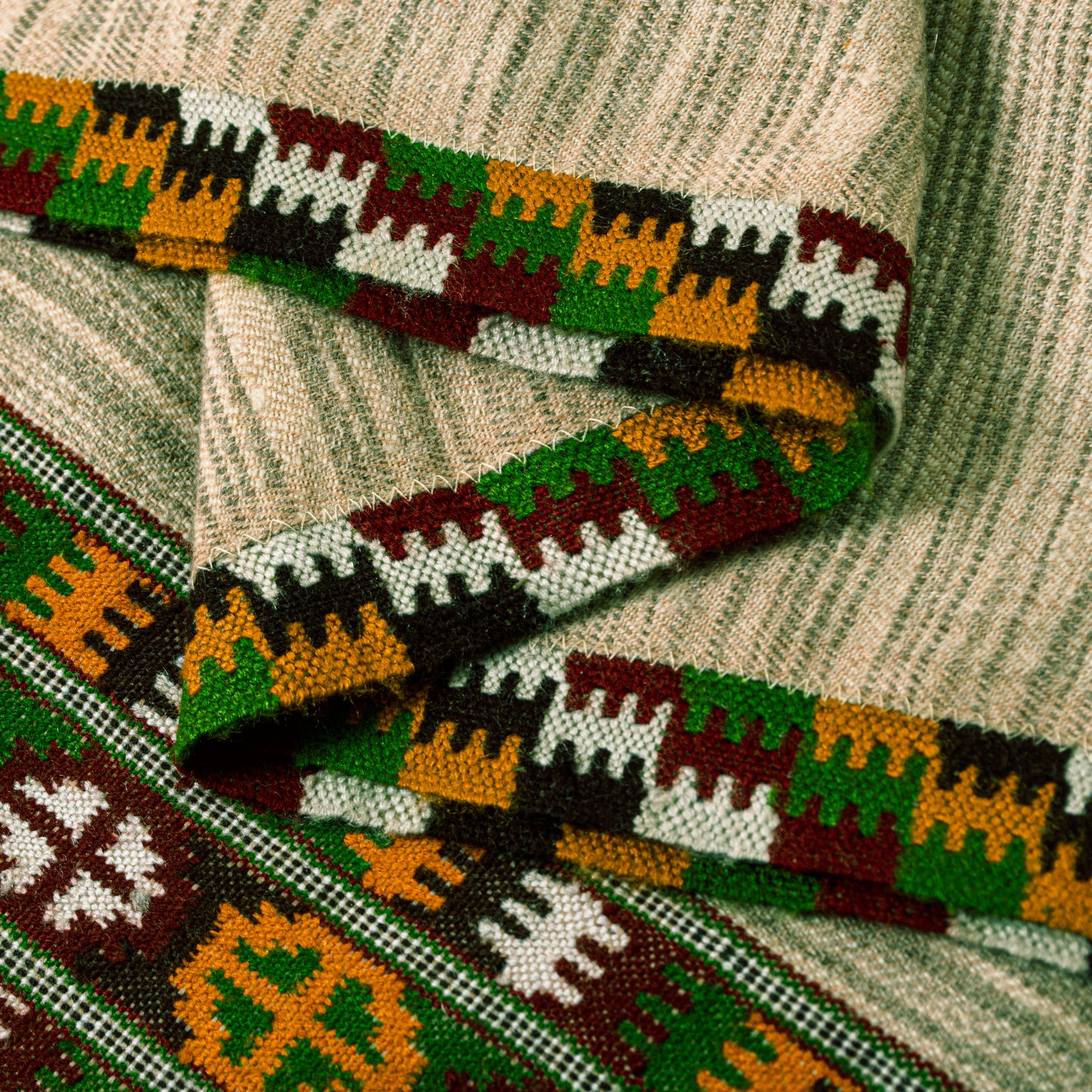 Sanskriti Vintage Long Cream Pure Woolen Shawl Woven Scarf Sustainable Stole