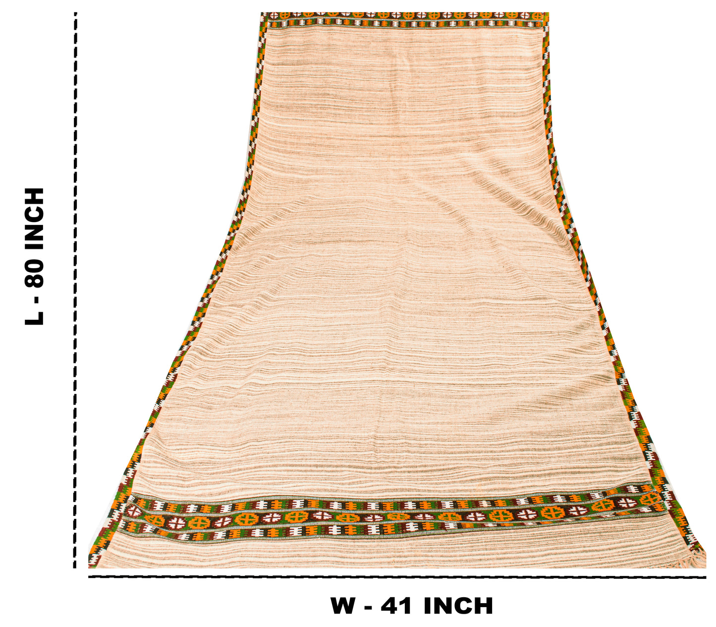 Sanskriti Vintage Cream Shawl 100% Pure Woolen Kullu Himachal Pradesh Of India Long Hand Woven Sustainable Stole Nect Head