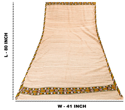 Sanskriti Vintage Cream Shawl 100% Pure Woolen Kullu Himachal Pradesh Of India Long Hand Woven Sustainable Stole Nect Head
