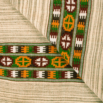 Sanskriti Vintage Cream Shawl 100% Pure Woolen Kullu Himachal Pradesh Of India Long Hand Woven Sustainable Stole Nect Head