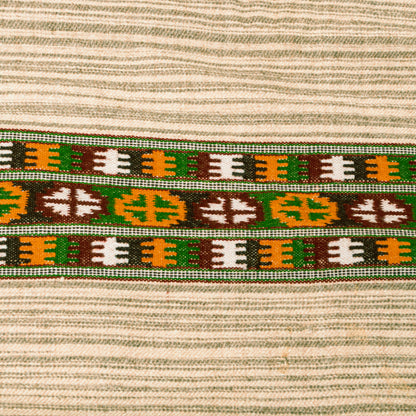 Sanskriti Vintage Long Cream Pure Woolen Shawl Woven Scarf Sustainable Stole