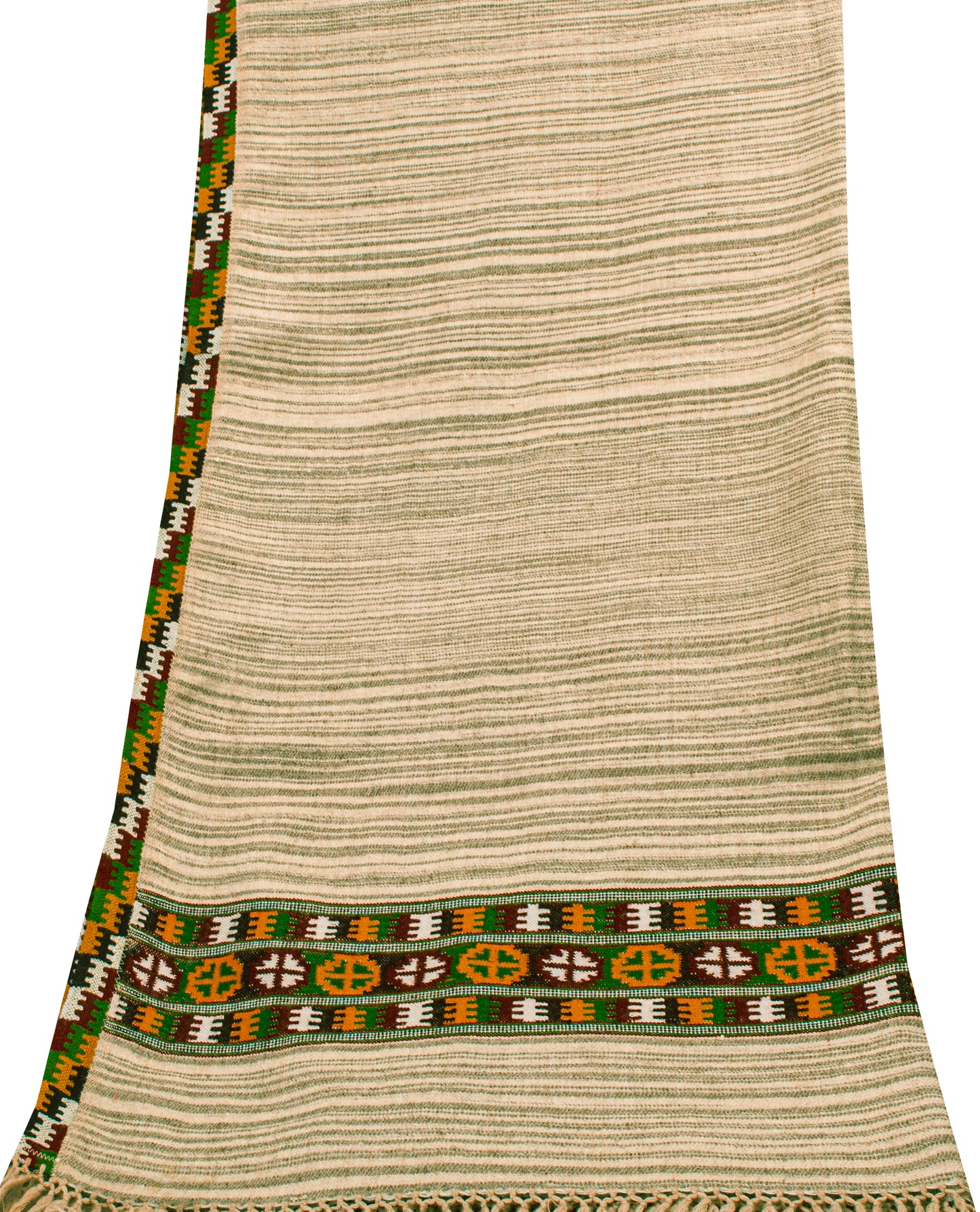 Sanskriti Vintage Cream Shawl 100% Pure Woolen Kullu Himachal Pradesh Of India Long Hand Woven Sustainable Stole Nect Head