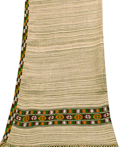 Sanskriti Vintage Cream Shawl 100% Pure Woolen Kullu Himachal Pradesh Of India Long Hand Woven Sustainable Stole Nect Head