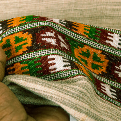 Sanskriti Vintage Long Cream Pure Woolen Shawl Woven Scarf Sustainable Stole