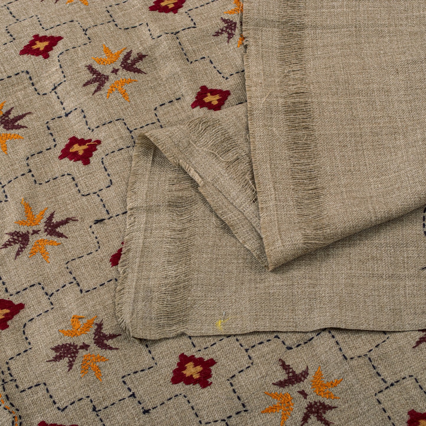 Sanskriti Vintage Long Gray Woolen Shawl Hand Embroidered Scarf Throw Head Stole