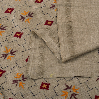 Sanskriti Vintage Long Gray Woolen Shawl Hand Embroidered Scarf Throw Head Stole