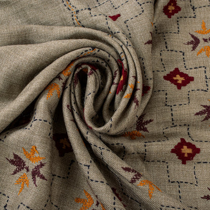 Sanskriti Vintage Long Gray Woolen Shawl Hand Embroidered Scarf Throw Head Stole