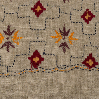 Sanskriti Vintage Long Gray Woolen Shawl Hand Embroidered Scarf Throw Head Stole