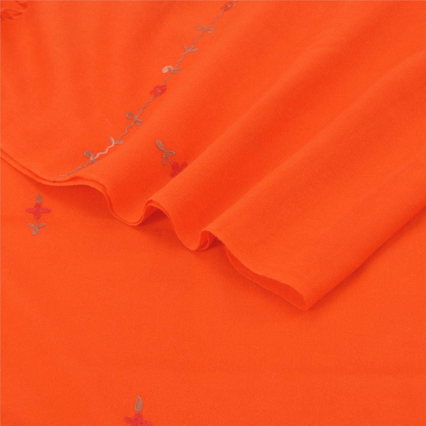 Sanskriti Vintage Long Shawl Hand Embroidered Aari Pure Woolen Orange Stole