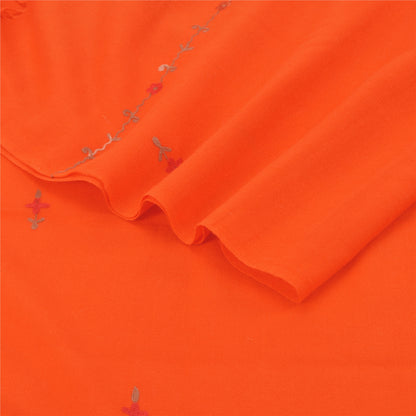 Sanskriti Vintage Long Shawl Hand Embroidered Aari Pure Woolen Orange Stole