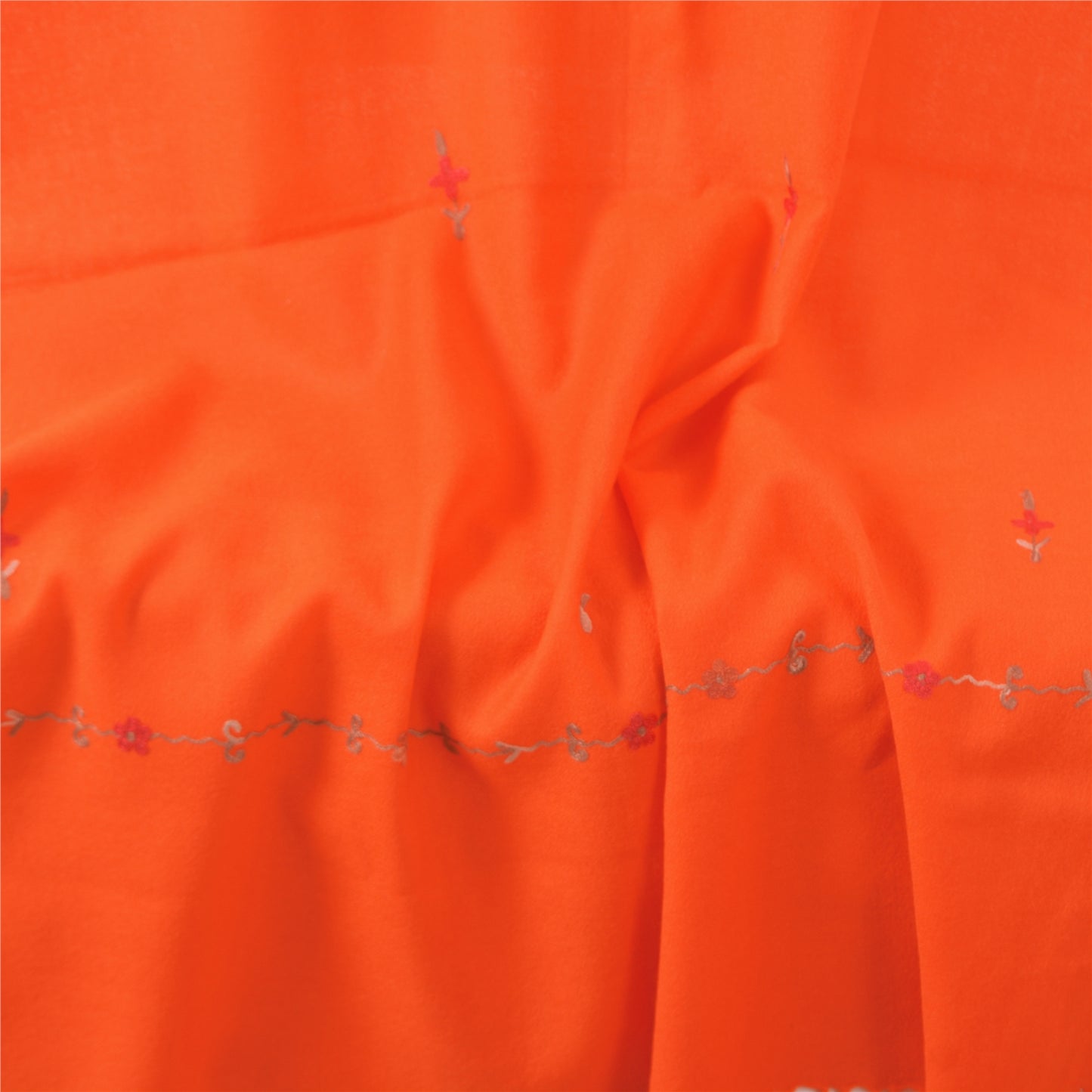 Sanskriti Vintage Long Shawl Hand Embroidered Aari Pure Woolen Orange Stole