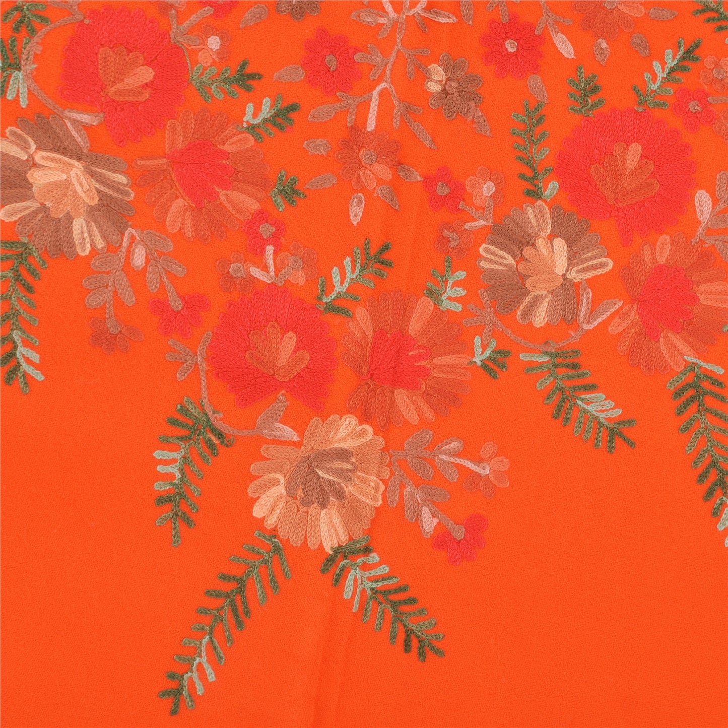 Sanskriti Vintage Long Shawl Hand Embroidered Aari Pure Woolen Orange Stole