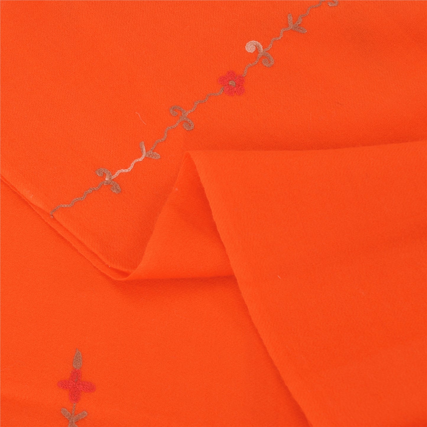 Sanskriti Vintage Long Shawl Hand Embroidered Aari Pure Woolen Orange Stole