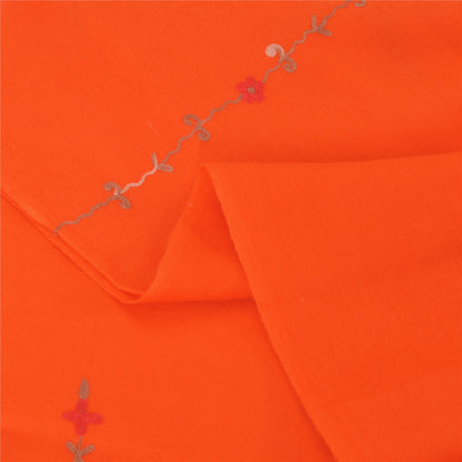 Sanskriti Vintage Long Shawl Hand Embroidered Aari Pure Woolen Orange Stole