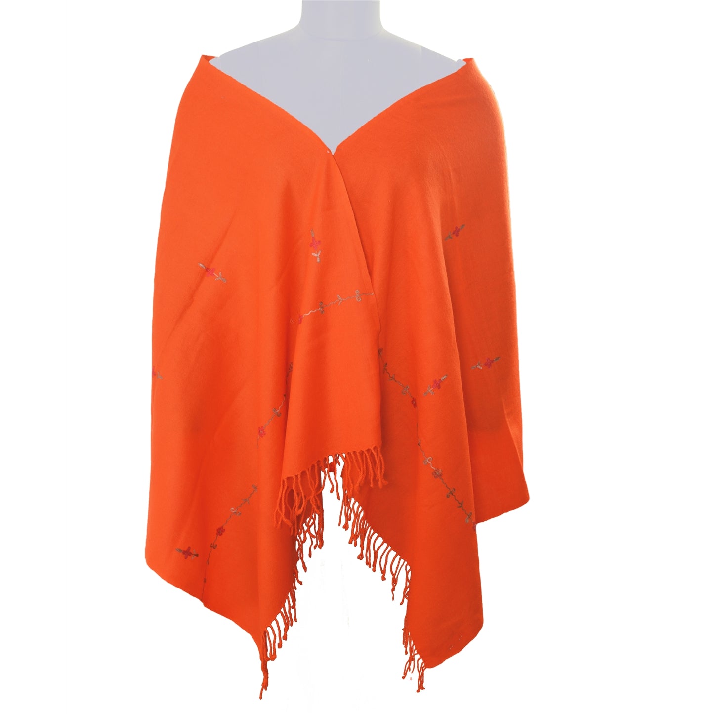 Sanskriti Vintage Long Shawl Hand Embroidered Aari Pure Woolen Orange Stole