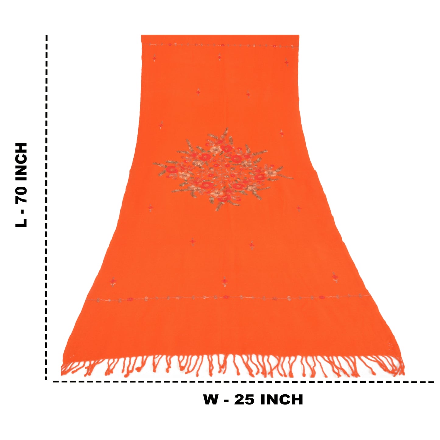 Sanskriti Vintage Long Shawl Hand Embroidered Aari Pure Woolen Orange Stole