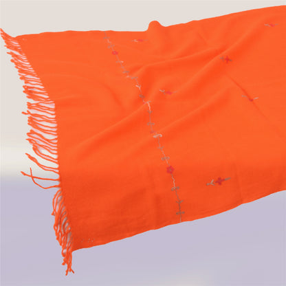 Sanskriti Vintage Long Shawl Hand Embroidered Aari Pure Woolen Orange Stole