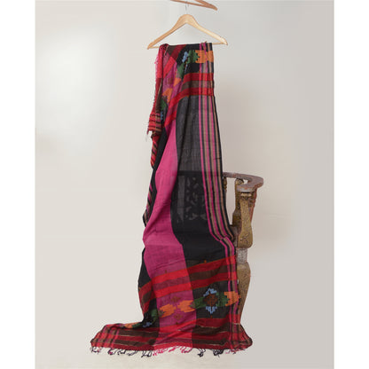 Sanskriti Vintage Pink/Black Long Woollen Shawl Embroidered Woven Scarf Stole