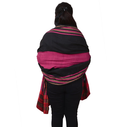 Sanskriti Vintage Pink/Black Long Woollen Shawl Embroidered Woven Scarf Stole