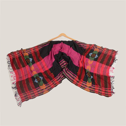 Sanskriti Vintage Pink/Black Long Woollen Shawl Embroidered Woven Scarf Stole