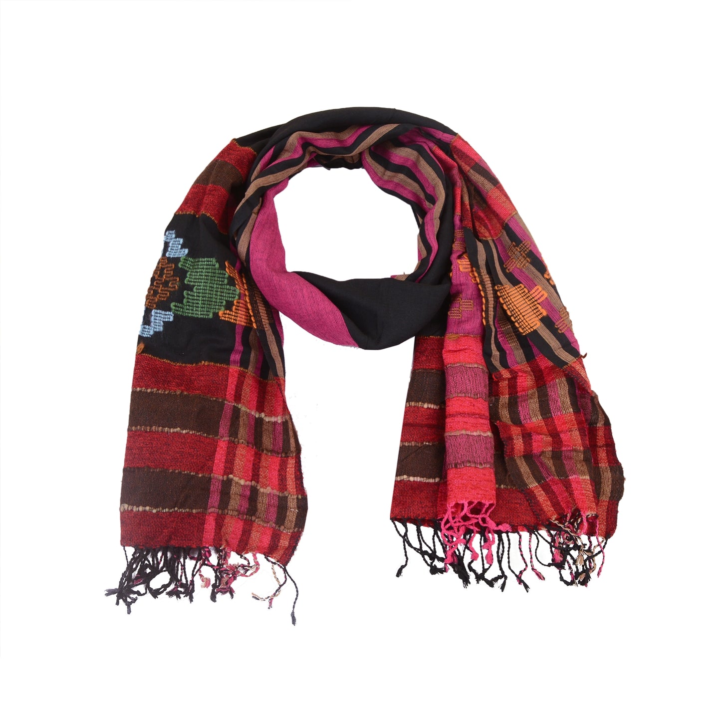 Sanskriti Vintage Pink/Black Long Woollen Shawl Embroidered Woven Scarf Stole