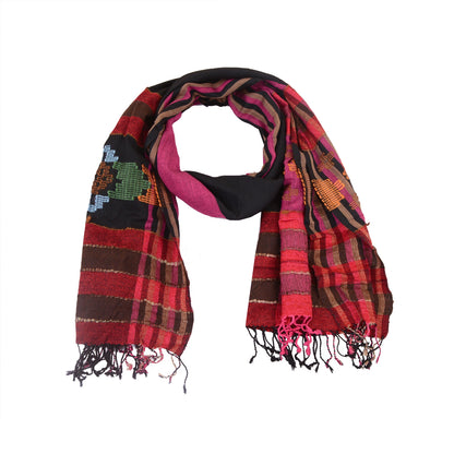 Sanskriti Vintage Pink/Black Long Woollen Shawl Embroidered Woven Scarf Stole