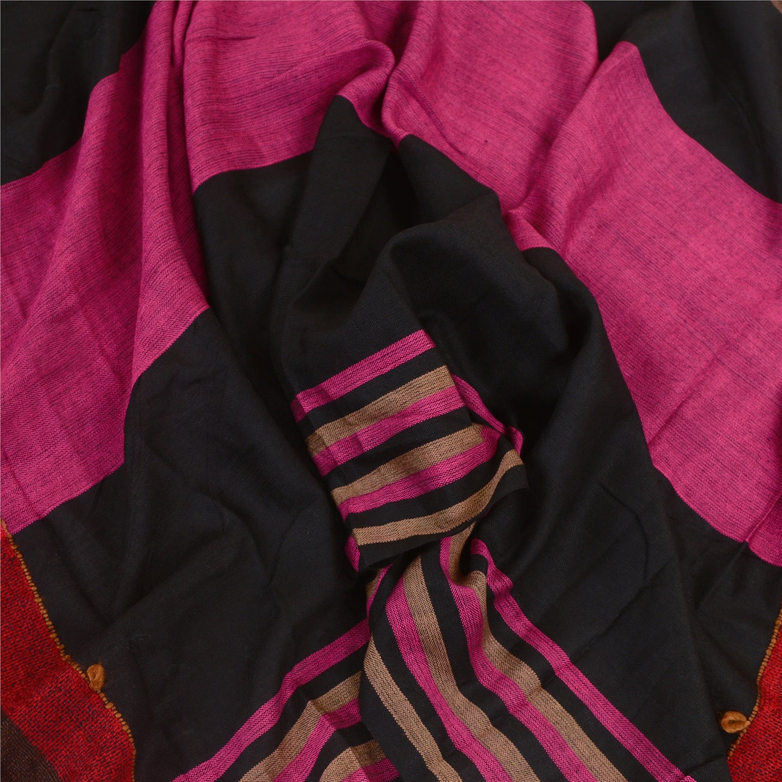 Sanskriti Vintage Pink/Black Long Woollen Shawl Embroidered Woven Scarf Stole