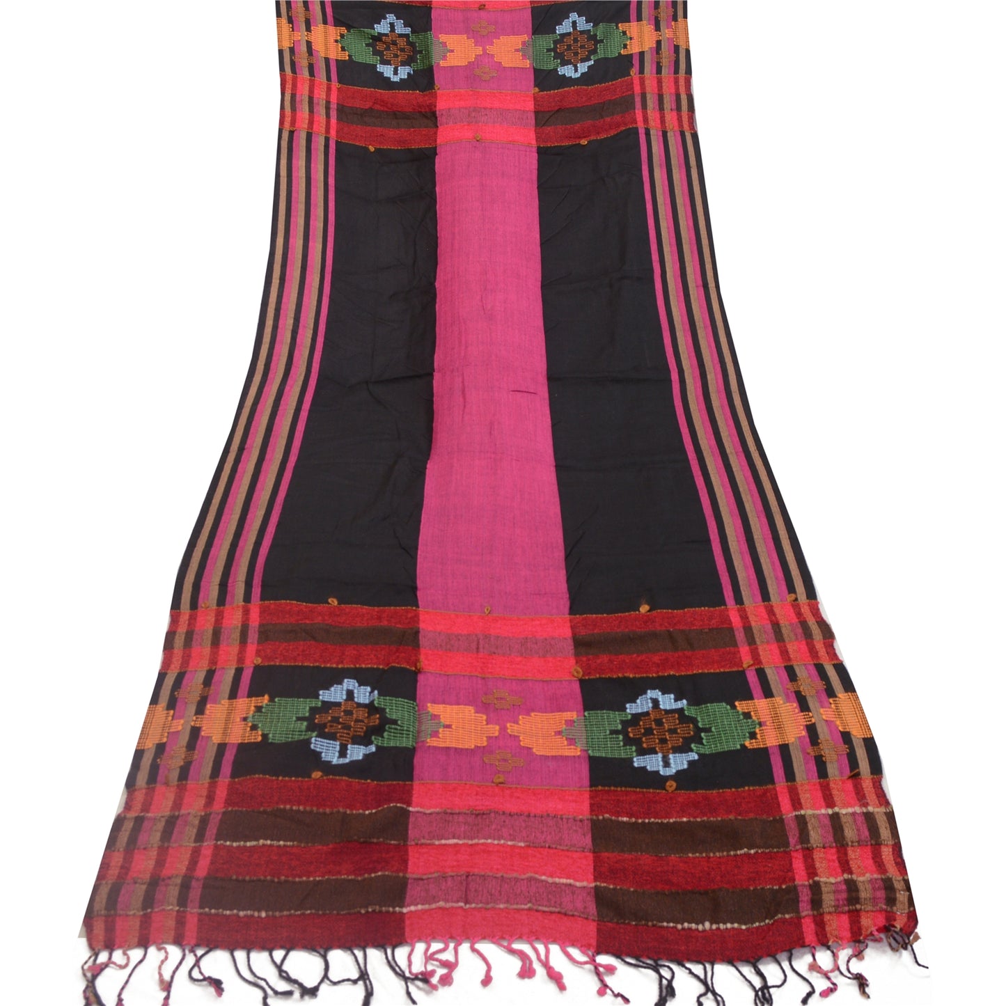 Sanskriti Vintage Pink/Black Long Woollen Shawl Embroidered Woven Scarf Stole