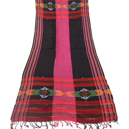 Sanskriti Vintage Pink/Black Long Woollen Shawl Embroidered Woven Scarf Stole