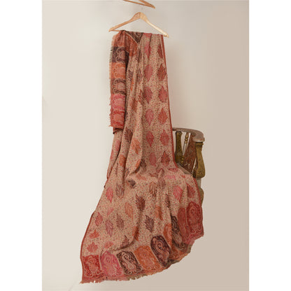 Sanskriti Vintage Indian Woven Shawl Scarf Viscose Cream Stole Throw Warm Stole
