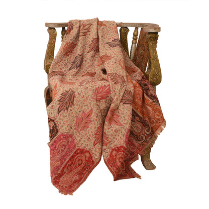 Sanskriti Vintage Indian Woven Shawl Scarf Viscose Cream Stole Throw Warm Stole