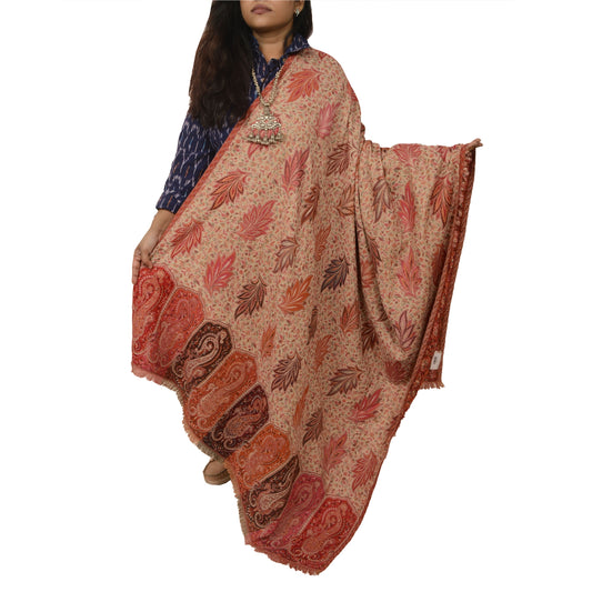 Sanskriti Vintage Indian Woven Shawl Scarf Viscose Cream Stole Throw Warm Stole