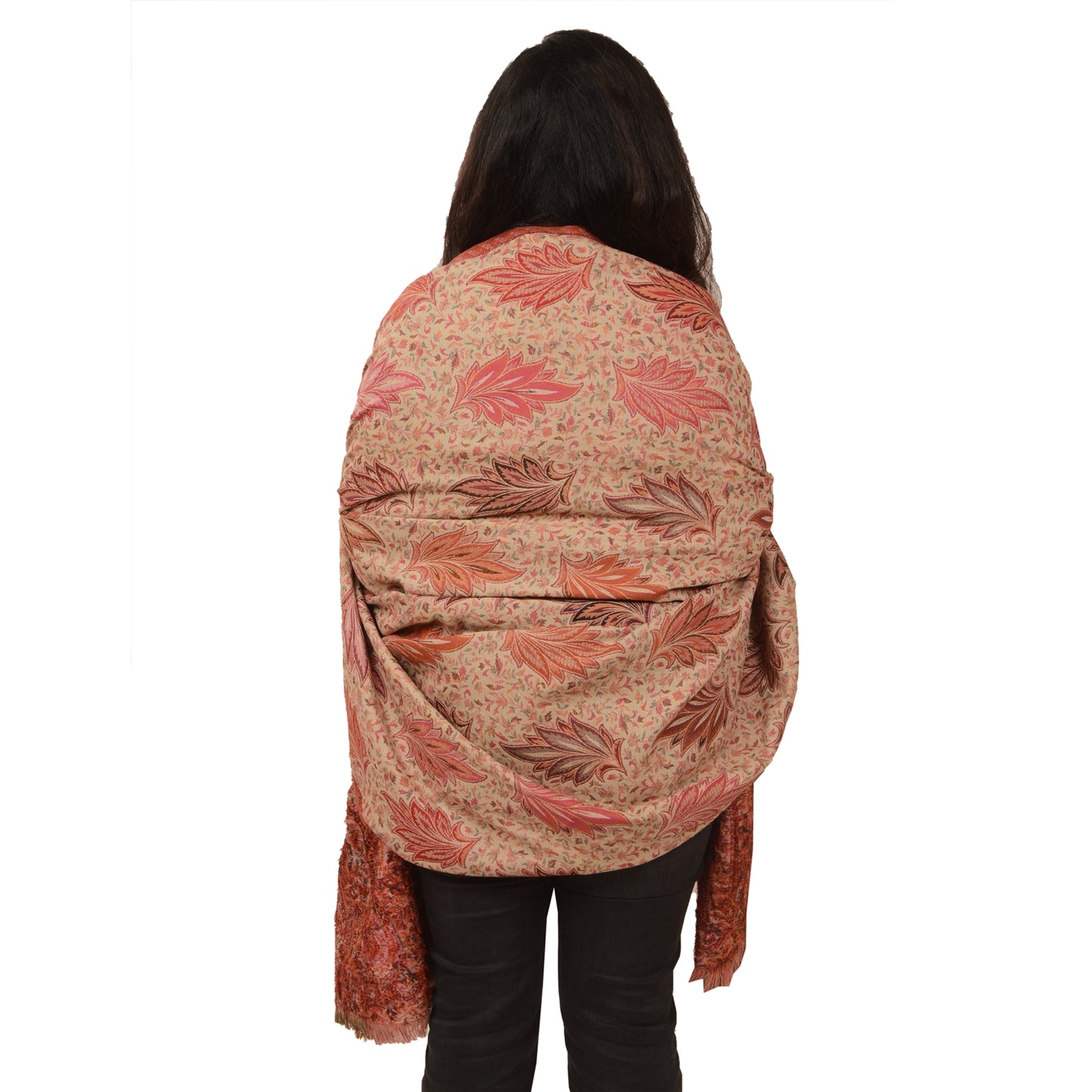 Sanskriti Vintage Indian Woven Shawl Scarf Viscose Cream Stole Throw Warm Stole