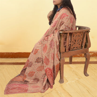 Sanskriti Vintage Indian Woven Shawl Scarf Viscose Cream Stole Throw Warm Stole