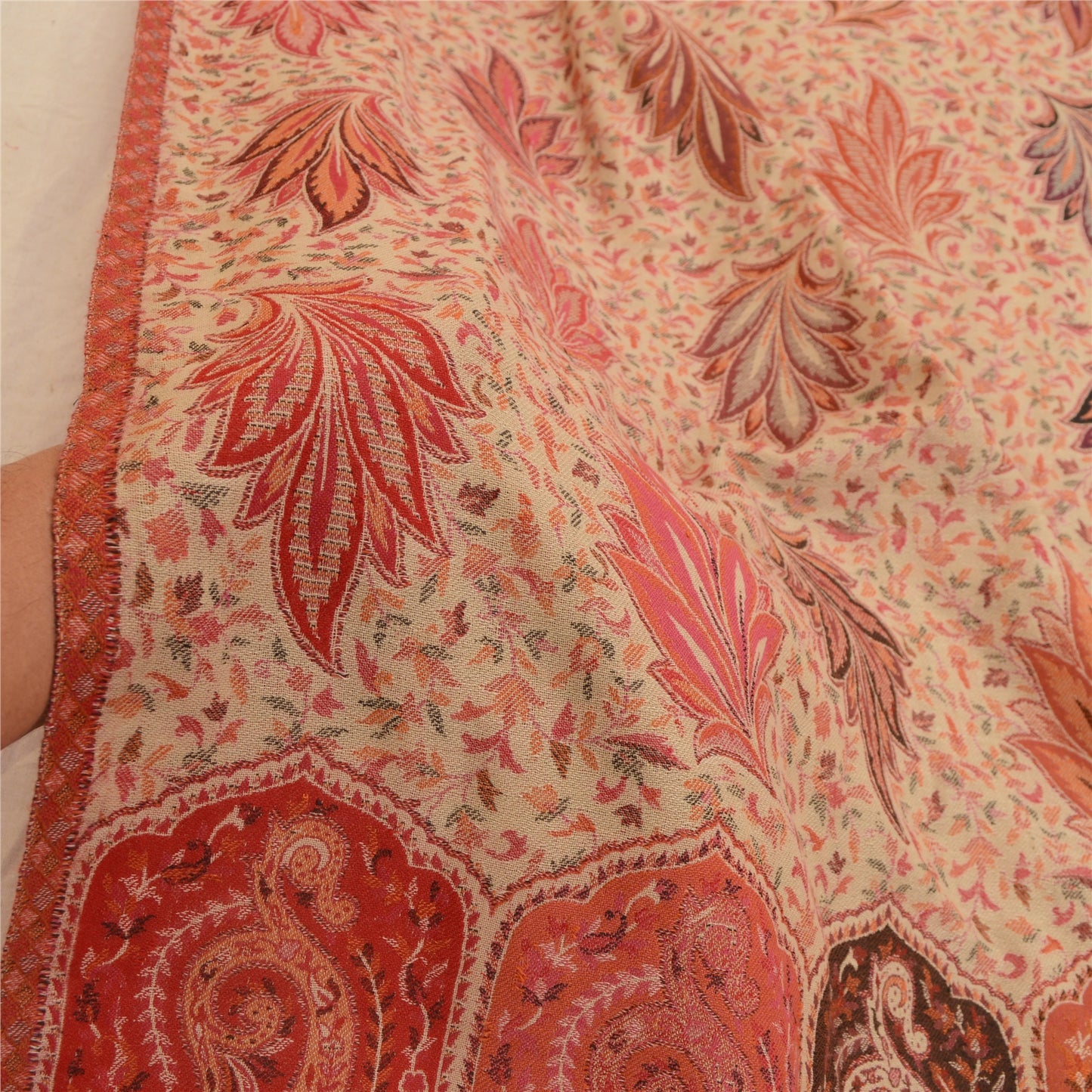 Sanskriti Vintage Indian Woven Shawl Scarf Viscose Cream Stole Throw Warm Stole