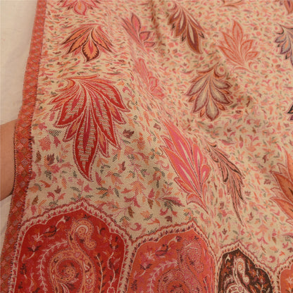 Sanskriti Vintage Indian Woven Shawl Scarf Viscose Cream Stole Throw Warm Stole