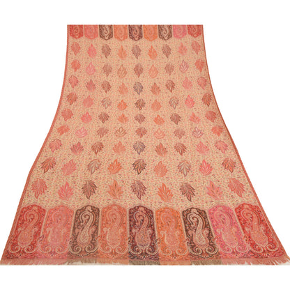 Sanskriti Vintage Indian Woven Shawl Scarf Viscose Cream Stole Throw Warm Stole