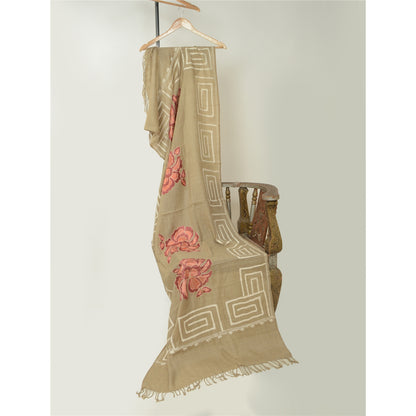 Sanskriti Vintage Hand Embroidered Aari Shawl Scarf Pure Woollen Stole Brown