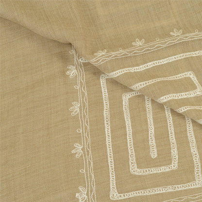 Sanskriti Vintage Hand Embroidered Aari Shawl Scarf Pure Woollen Stole Brown
