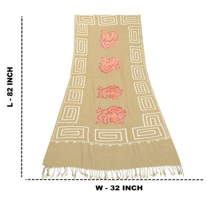 Sanskriti Vintage Hand Embroidered Aari Shawl Scarf Pure Woollen Stole Brown
