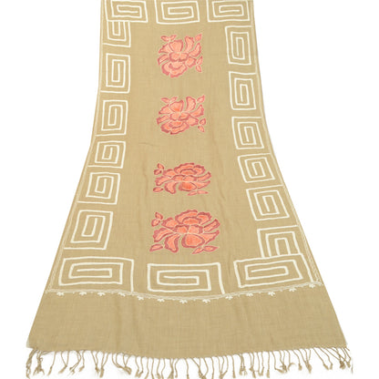 Sanskriti Vintage Hand Embroidered Aari Shawl Scarf Pure Woollen Stole Brown