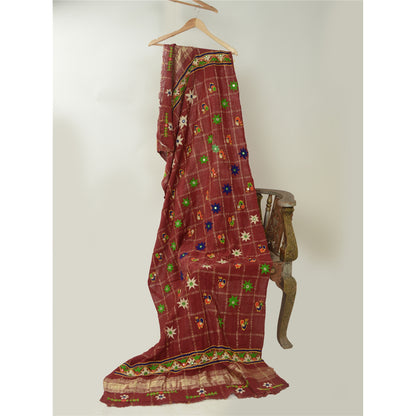 Sanskriti Vintage Indian Hand Embroidered Kutch Work Cotton Shawl Scarf Stole