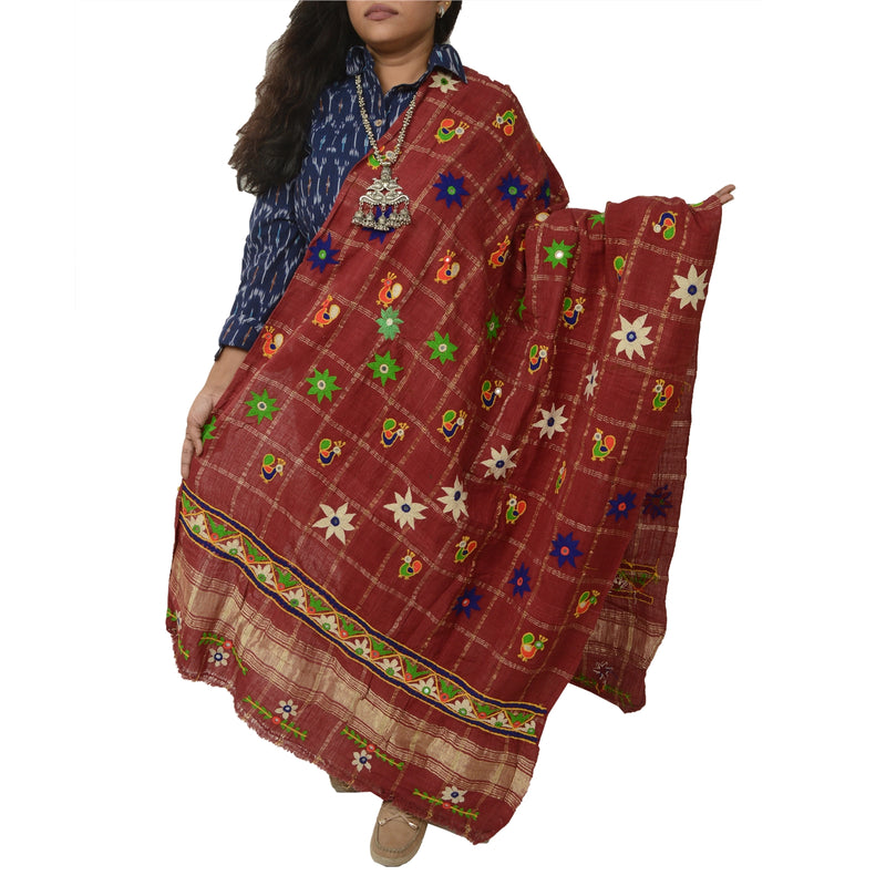 Sanskriti Vintage Indian Hand Embroidered Kutch Work Cotton Shawl Scarf Stole