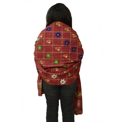 Sanskriti Vintage Indian Hand Embroidered Kutch Work Cotton Shawl Scarf Stole